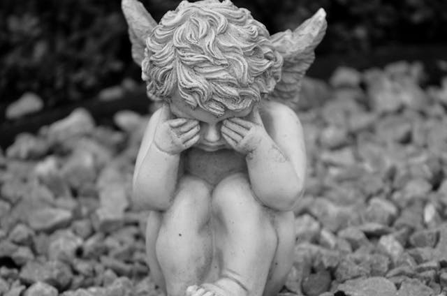 Is there literally anything heavier than losing a child? This world is full of pain but at least we have our family and at least we have our children we can look after and love and protect but when we lose one of our angels its the most painful shockwave imaginable. This type of grief is no where easy to overcome and honestly a person probably never will the only thing we can truly do with the loss of a child is seek out other peoples stories and what they did to maneuver even slightly. I chose this image for my grief funnel and my read their stories about children because a little stone cherub hiding his tears shows the absolute emotional weight that we have to go through when this loss occurs. It's the epitome of grief and there might not be any solace.